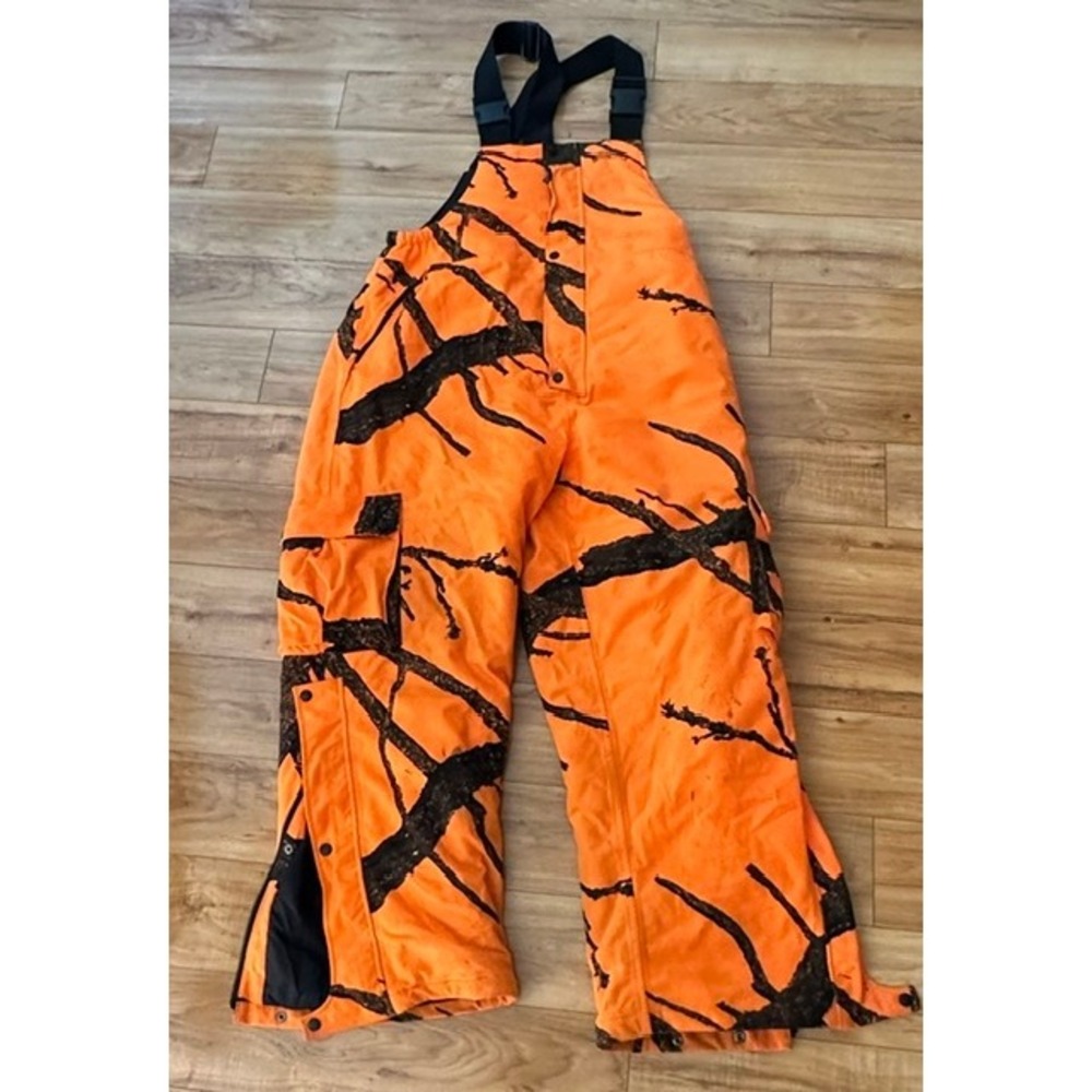 Field & Stream Mens Hunting Bibs Blaze Orange Camo Insulated Overalls Large
